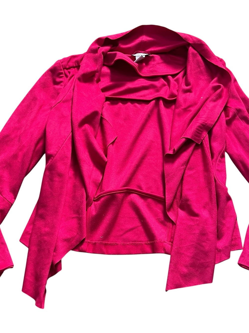 Carmen Marc Valvo Womens Open Front Draped Faux Suede Jacket Pink Size Large